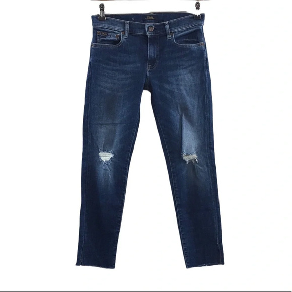 Polo Ralph Lauren Skinny Jeans Womens 27R‎ Medium Wash Distressed Cotton Denim - Picture 1 of 14
